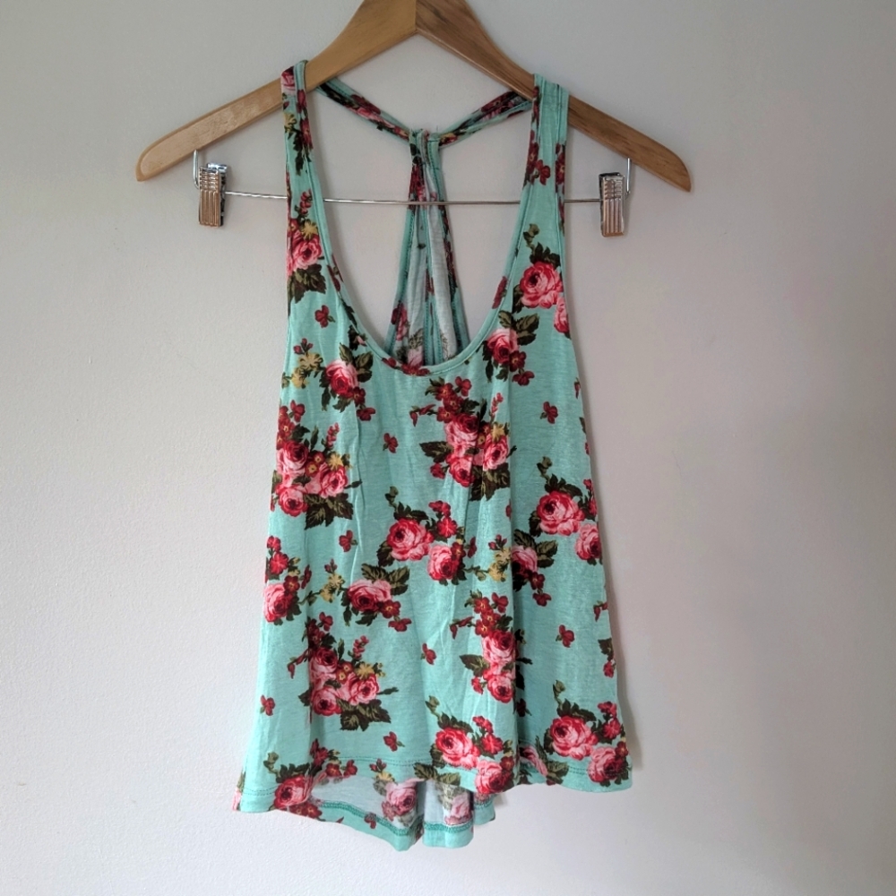 Twik Simons Turquoise Floral & Rose Stretchy Sleeveless Tank Top (M)🌹